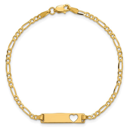 7 Zoll 14K Ausgeschnitten Herz Figaro Glieder Id Armband