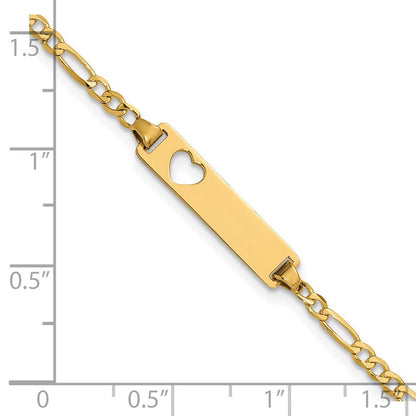 7 Zoll 14K Ausgeschnitten Herz Figaro Glieder Id Armband