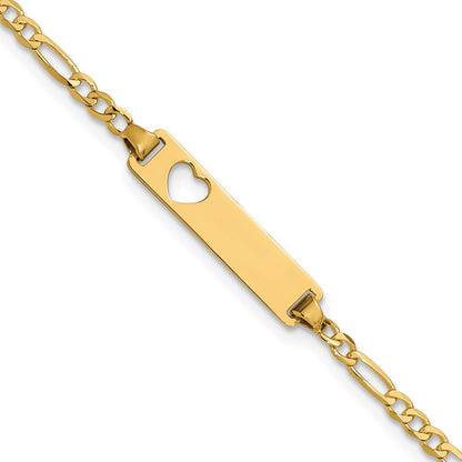7 Zoll 14K Ausgeschnitten Herz Figaro Glieder Id Armband