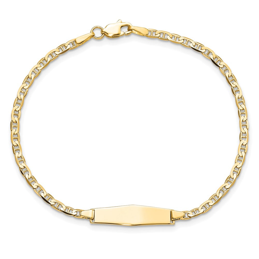 Massiv 14K Gelbgold Weich Diamant Form Flach Anker Glieder Id Armband