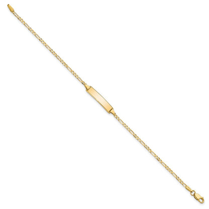 Massiv 14K Gelbgold Flach Figaro Glieder Id Armband