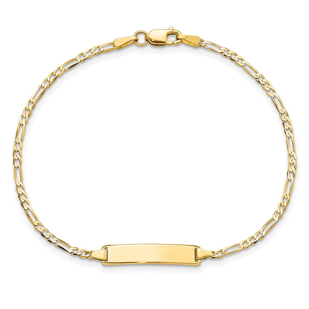 Massiv 14K Gelbgold Flach Figaro Glieder Id Armband