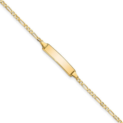 Massiv 14K Gelbgold Flach Figaro Glieder Id Armband