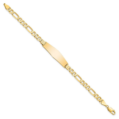 8 Zoll 14K Flach Figaro Glieder Weich Diamant Form Id Armband