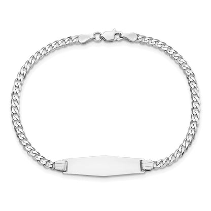 Massiv 14K Weißgold Flach Panzer Glieder Weich Diamant Form Id Armband