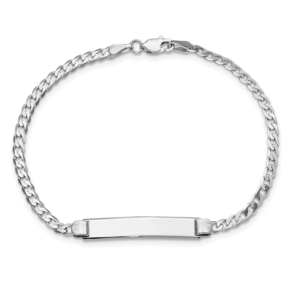 Massiv 14K Weißgold Flach Panzer Glieder Id Armband