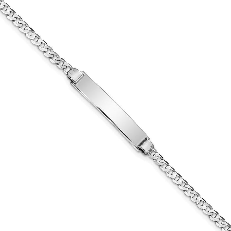 Massiv 14K Weißgold Flach Panzer Glieder Id Armband