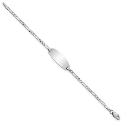Massiv 14K Weißgold Oval Figaro Id Armband