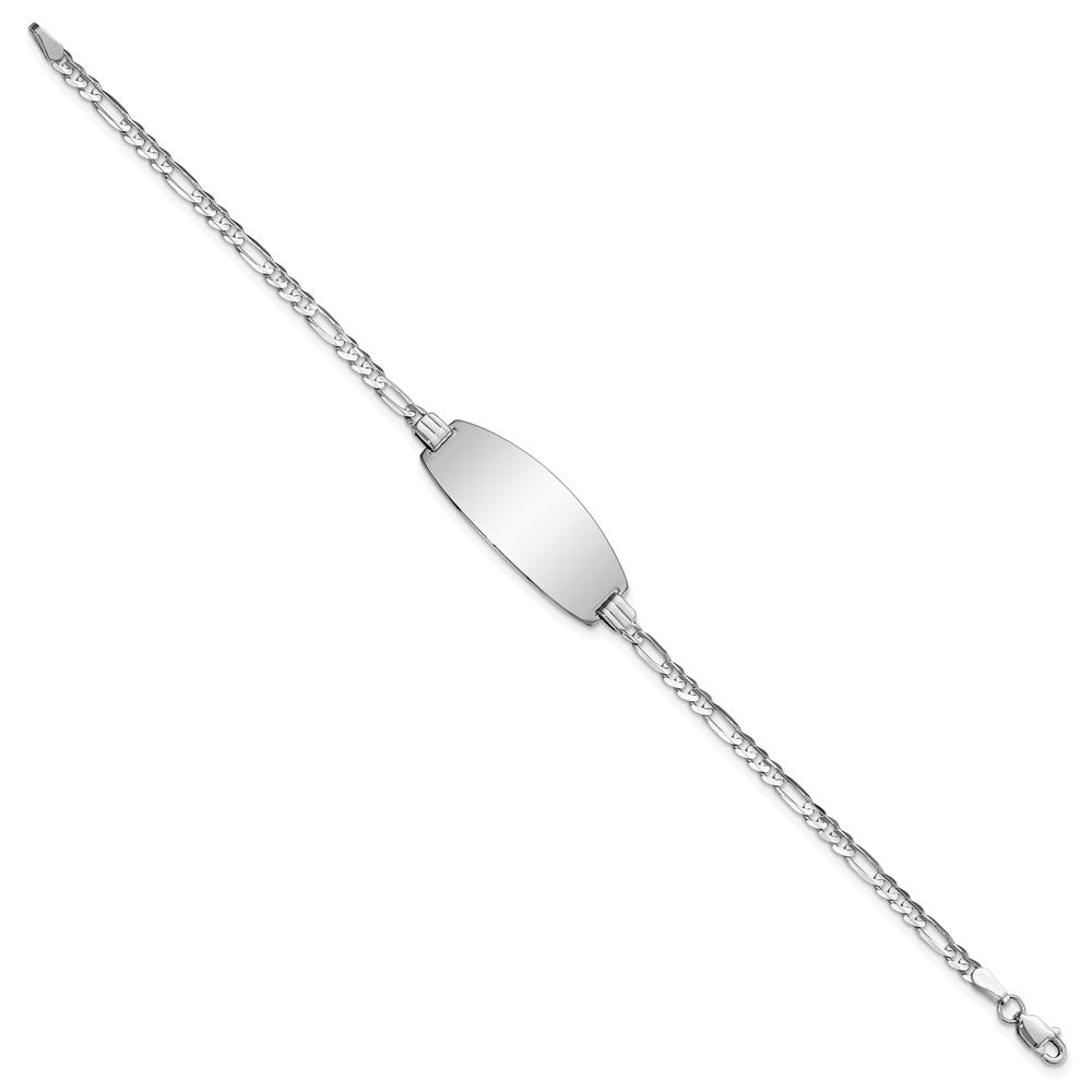 Massiv 14K Weißgold Oval Figaro Id Armband