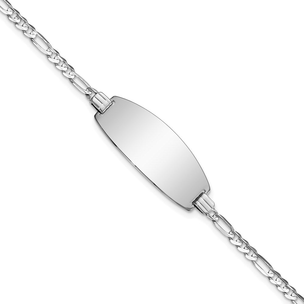 Massiv 14K Weißgold Oval Figaro Id Armband