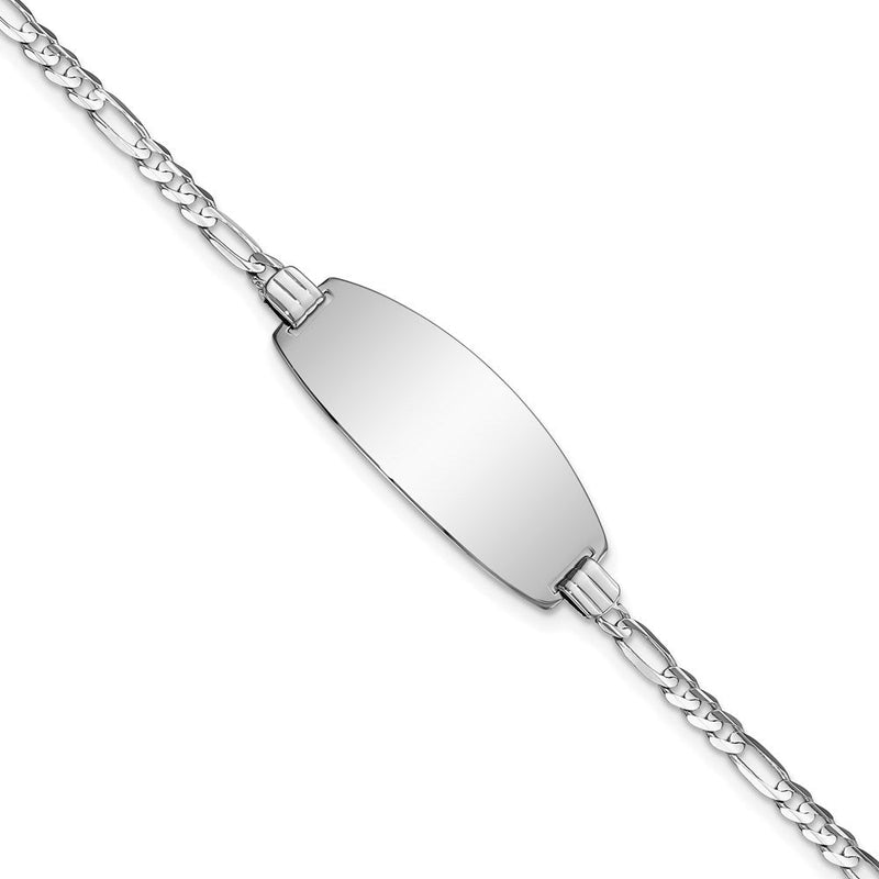 Massiv 14K Weißgold Oval Figaro Id Armband