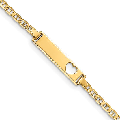 7 Zoll 14K Ausgeschnitten Herz Anker Glieder Id Armband