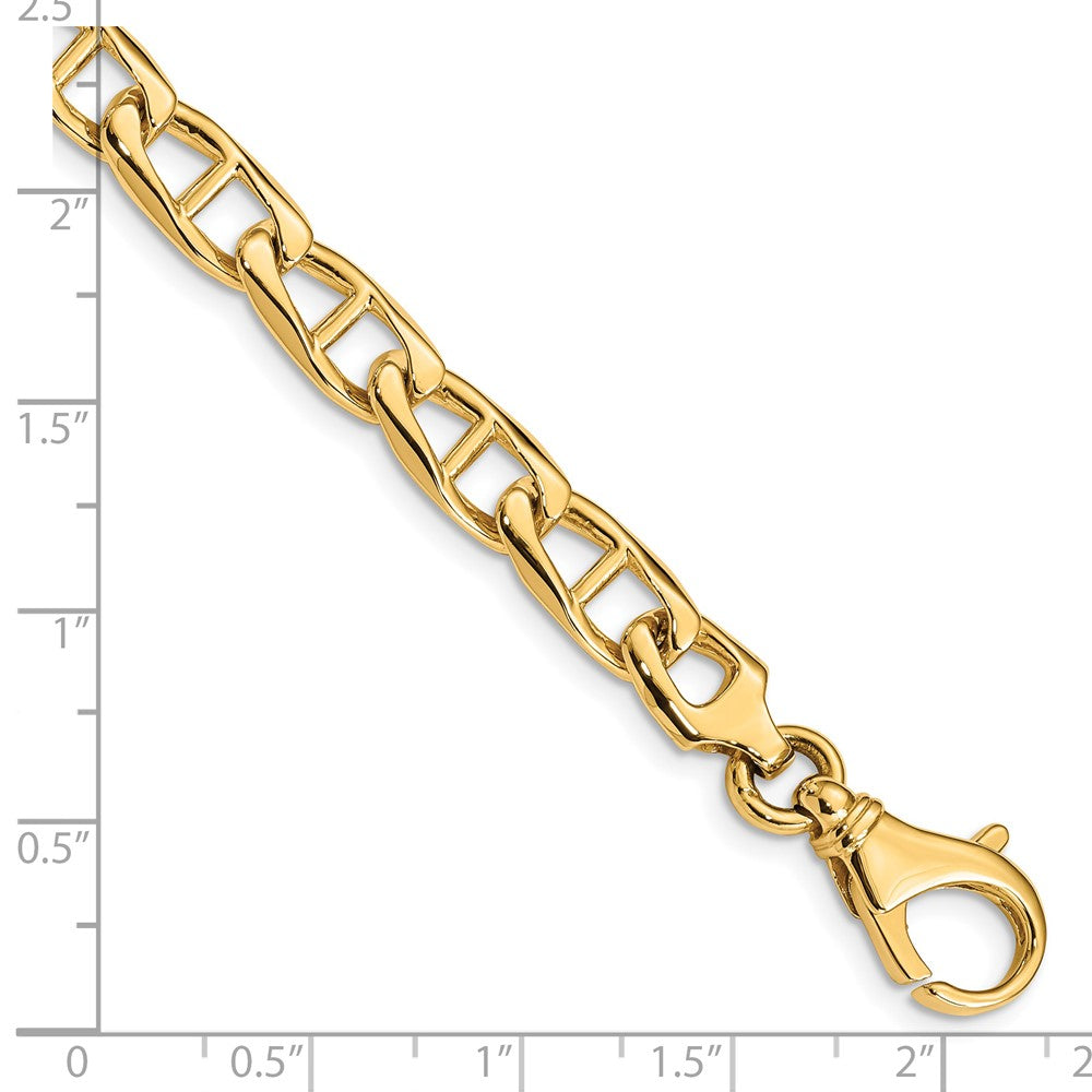 Massiv 14K Gelbgold 6.9mm Hand Poliert Fantasie Anker Glieder mit Fantasie Karabinerverschluss Gliederarmband