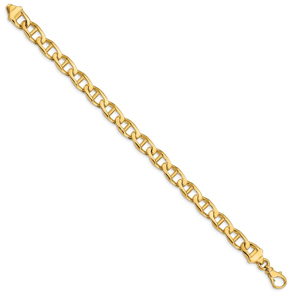 Massiv 14K Gelbgold 9mm Hand Poliert Fantasie Anker Glieder mit Fantasie Karabinerverschluss Gliederarmband