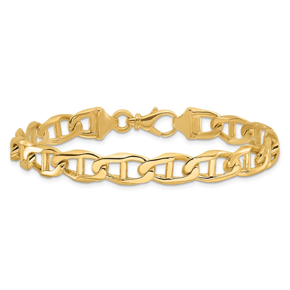 Massiv 14K Gelbgold 9mm Hand Poliert Fantasie Anker Glieder mit Fantasie Karabinerverschluss Gliederarmband