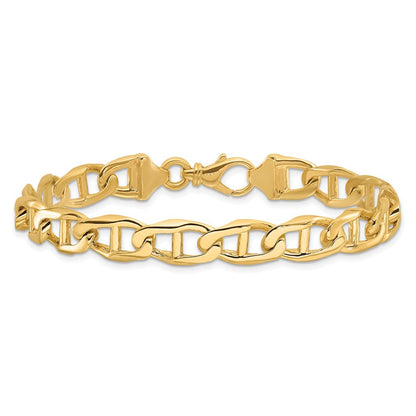 Massiv 14K Gelbgold 9mm Hand Poliert Fantasie Anker Glieder mit Fantasie Karabinerverschluss Gliederarmband