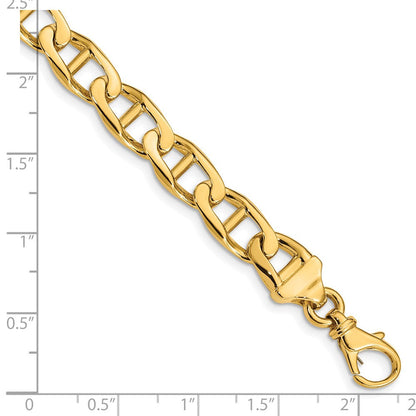Massiv 14K Gelbgold 9mm Hand Poliert Fantasie Anker Glieder mit Fantasie Karabinerverschluss Gliederarmband