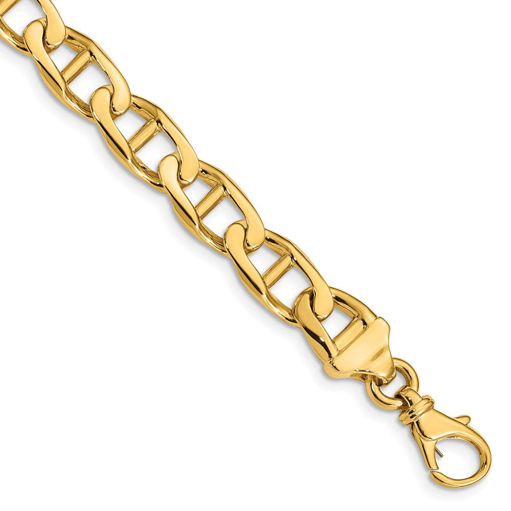 Massiv 14K Gelbgold 9mm Hand Poliert Fantasie Anker Glieder mit Fantasie Karabinerverschluss Gliederarmband