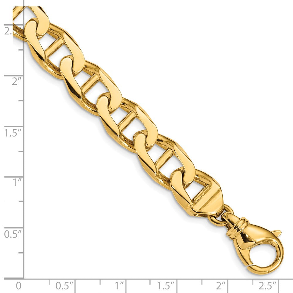 Massiv 14K Gelbgold 10.3mm Hand Poliert Fantasie Anker Glieder mit Fantasie Karabinerverschluss Gliederarmband