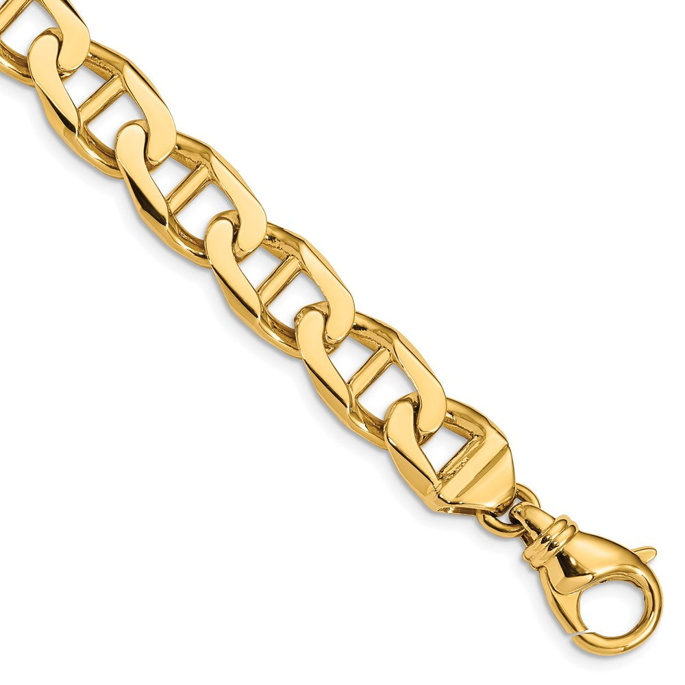 Massiv 14K Gelbgold 10.3mm Hand Poliert Fantasie Anker Glieder mit Fantasie Karabinerverschluss Gliederarmband
