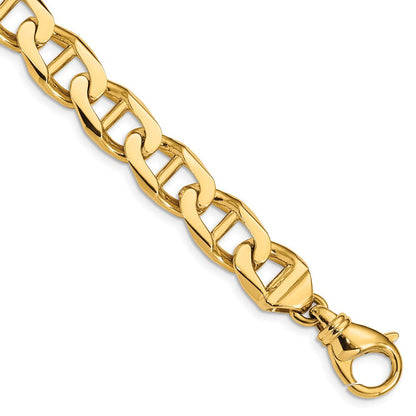 Massiv 14K Gelbgold 10.3mm Hand Poliert Fantasie Anker Glieder mit Fantasie Karabinerverschluss Gliederarmband