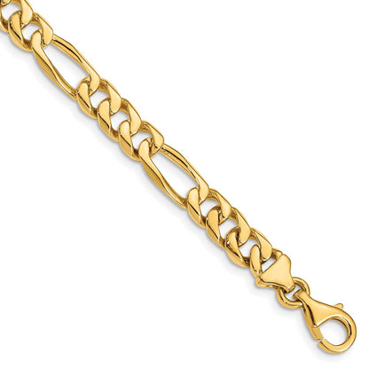 Massiv 14K Gelbgold 7mm Hand Poliert Figaro Glieder mit Fantasie Karabinerverschluss Gliederarmband