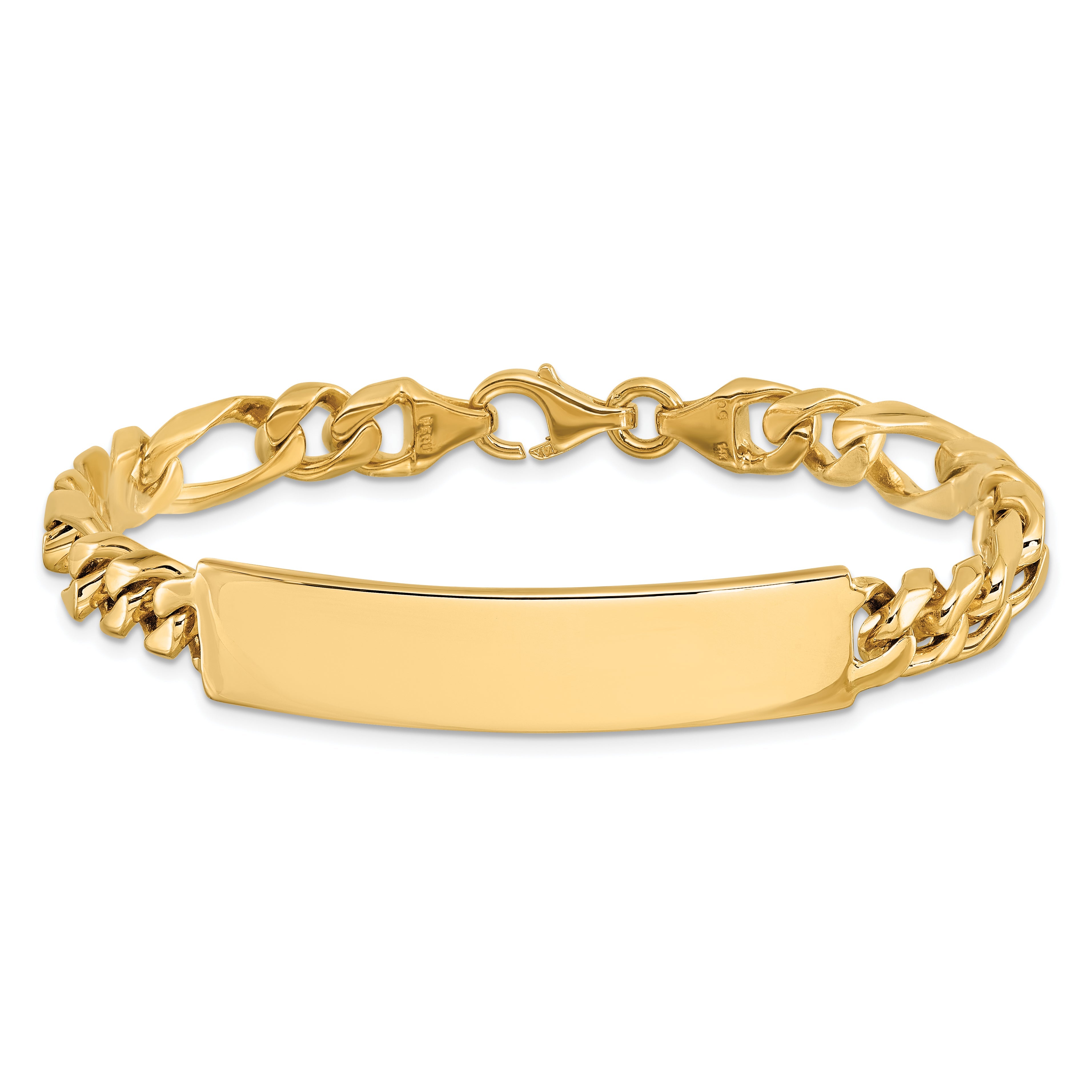 14K Gelbgold Hand Poliert Massiv Kette/solid Platte Figaro Glieder 47x9mm 8 Zoll Id Armband