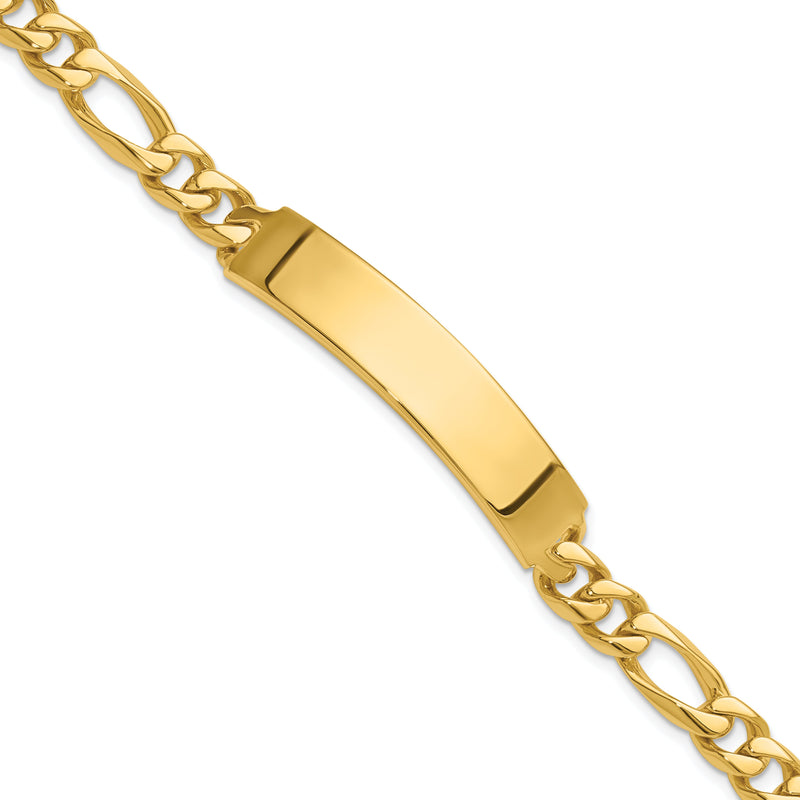 14K Gelbgold Hand Poliert Massiv Kette/solid Platte Figaro Glieder 47x9mm 8 Zoll Id Armband