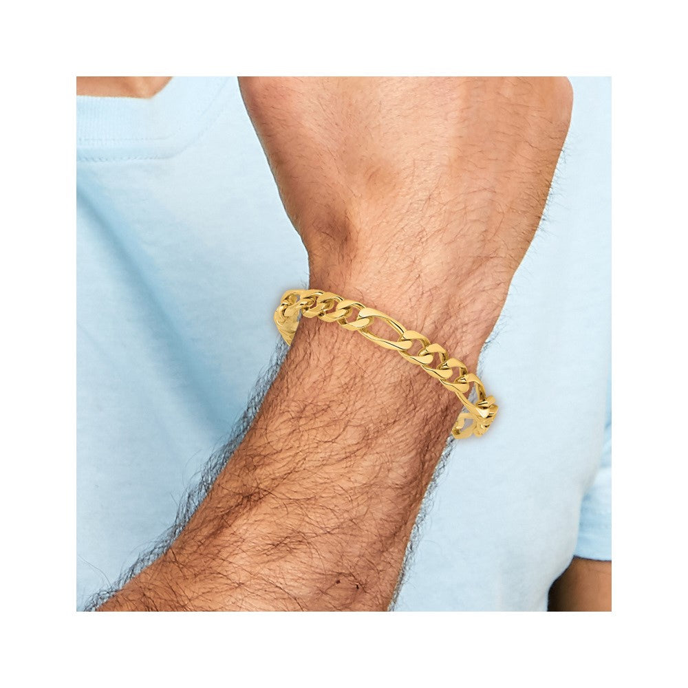 Massiv 14K Gelbgold 9mm Hand Poliert Figaro Glieder mit Venezianer Catch Verschluss Gliederarmband
