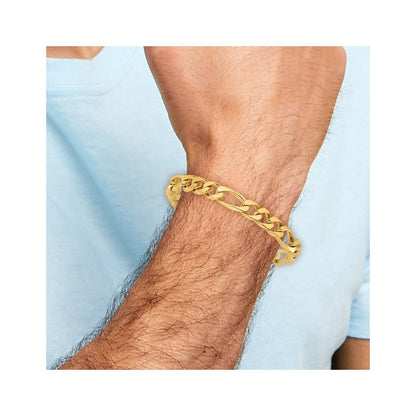 Massiv 14K Gelbgold 9mm Hand Poliert Figaro Glieder mit Venezianer Catch Verschluss Gliederarmband