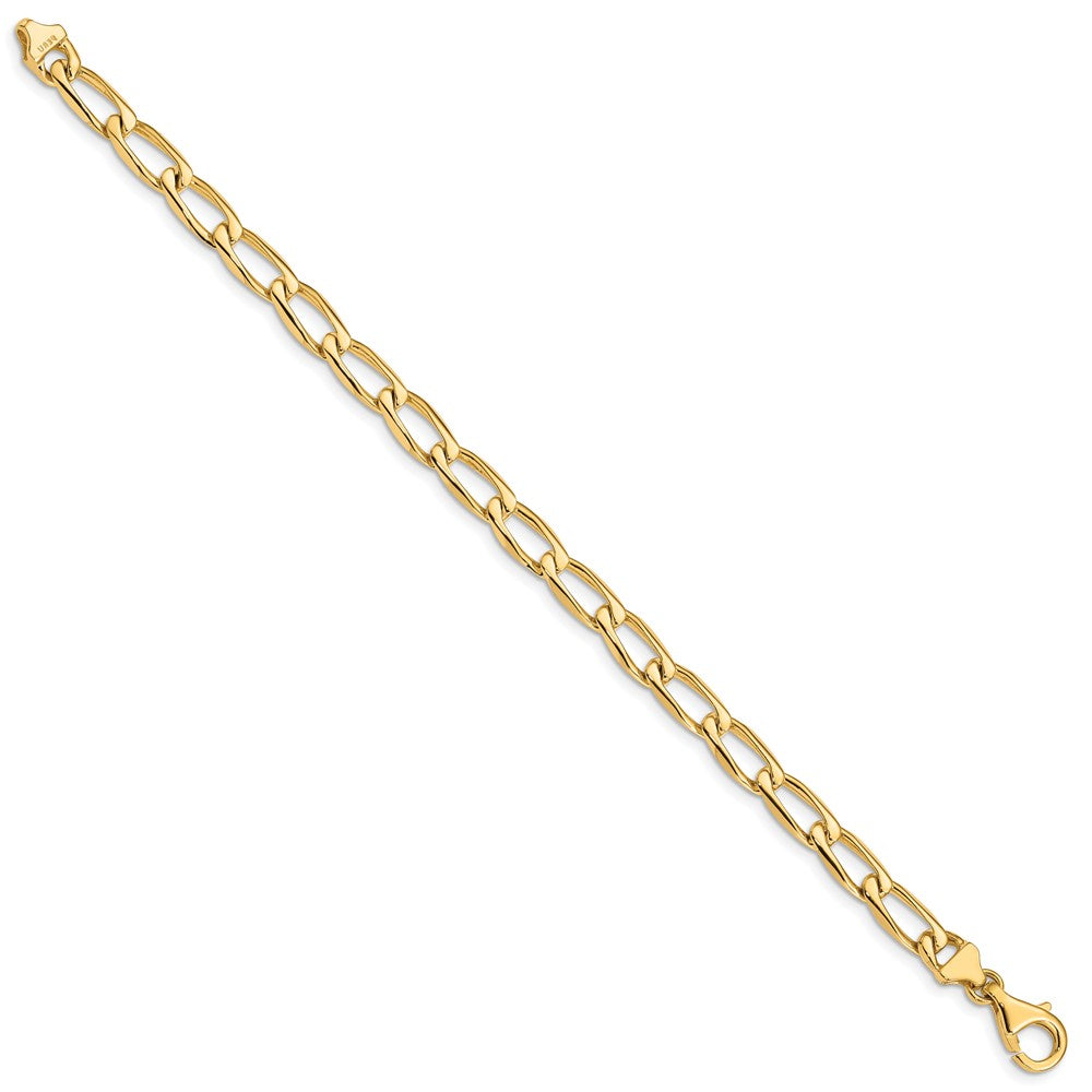 Massiv 14K Gelbgold 5.9mm Hand Poliert Fantasie Offen Glieder mit Fantasie Karabinerverschluss Gliederarmband