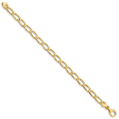 Massiv 14K Gelbgold 5.9mm Hand Poliert Fantasie Offen Glieder mit Fantasie Karabinerverschluss Gliederarmband