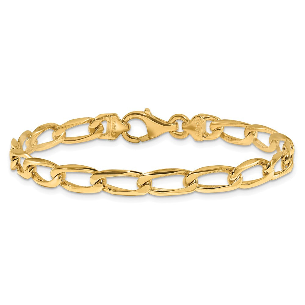 Massiv 14K Gelbgold 5.9mm Hand Poliert Fantasie Offen Glieder mit Fantasie Karabinerverschluss Halskette