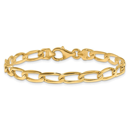 Massiv 14K Gelbgold 5.9mm Hand Poliert Fantasie Offen Glieder mit Fantasie Karabinerverschluss Halskette