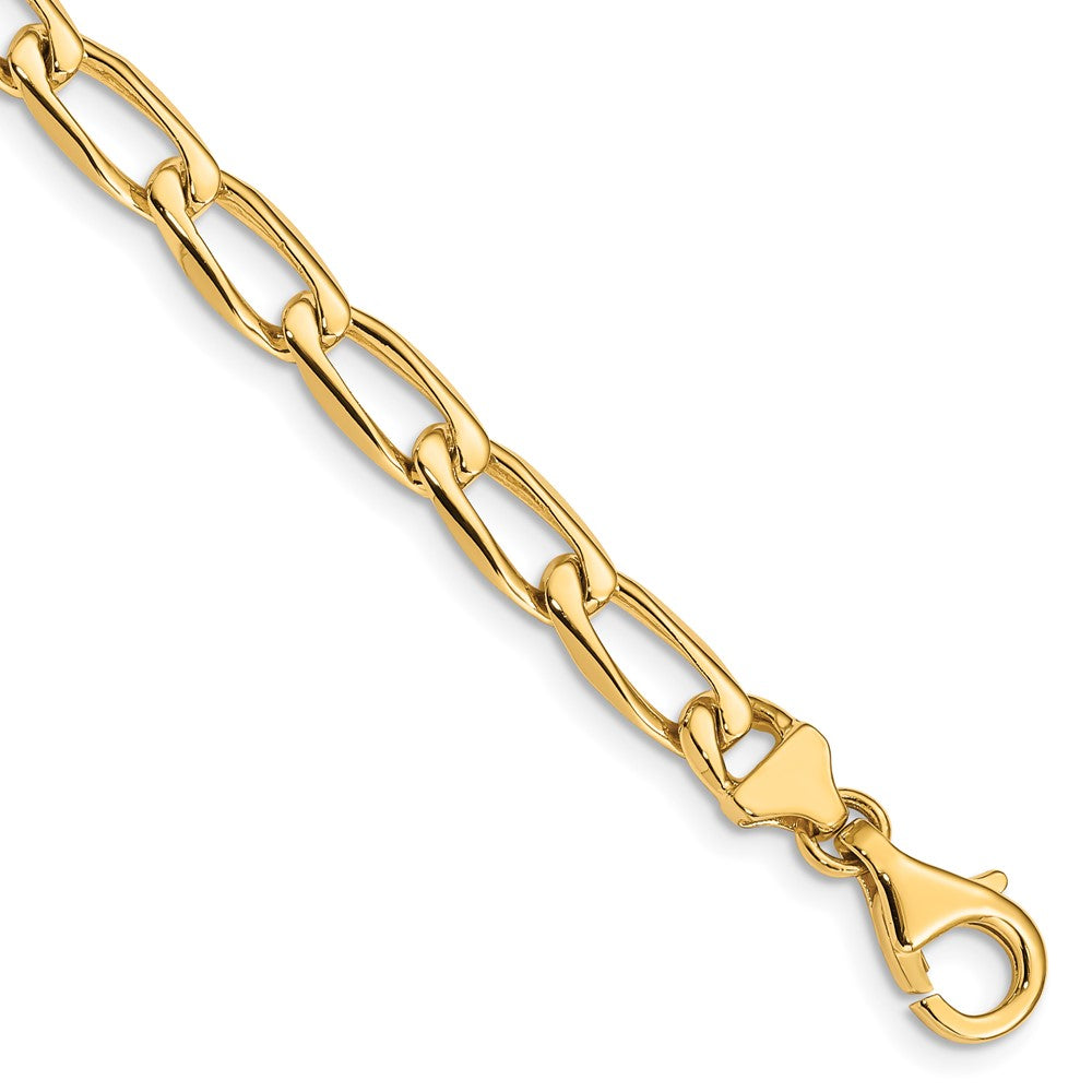 Massiv 14K Gelbgold 5.9mm Hand Poliert Fantasie Offen Glieder mit Fantasie Karabinerverschluss Gliederarmband
