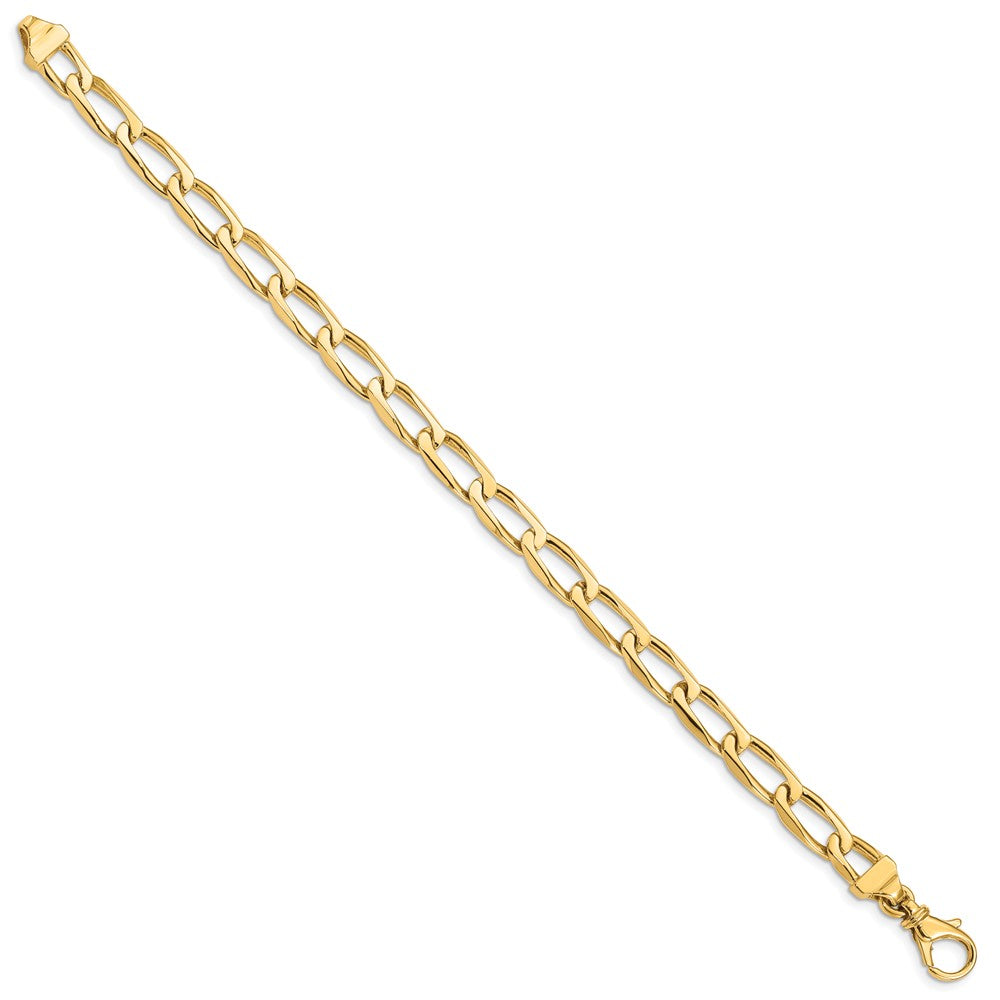 Massiv 14K Gelbgold 6.5mm Hand Poliert Fantasie Offen Glieder mit Fantasie Karabinerverschluss Gliederarmband
