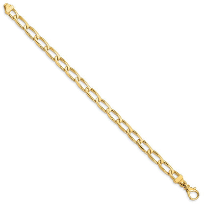 Massiv 14K Gelbgold 6.5mm Hand Poliert Fantasie Offen Glieder mit Fantasie Karabinerverschluss Gliederarmband
