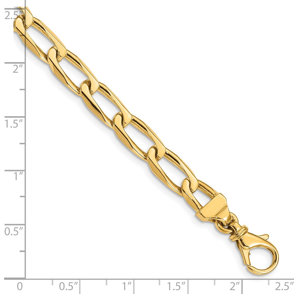 Massiv 14K Gelbgold 6.5mm Hand Poliert Fantasie Offen Glieder mit Fantasie Karabinerverschluss Gliederarmband