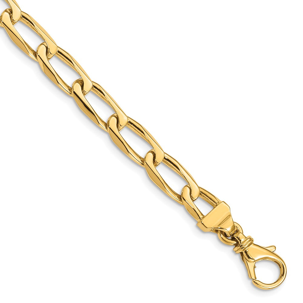 Massiv 14K Gelbgold 6.5mm Hand Poliert Fantasie Offen Glieder mit Fantasie Karabinerverschluss Gliederarmband