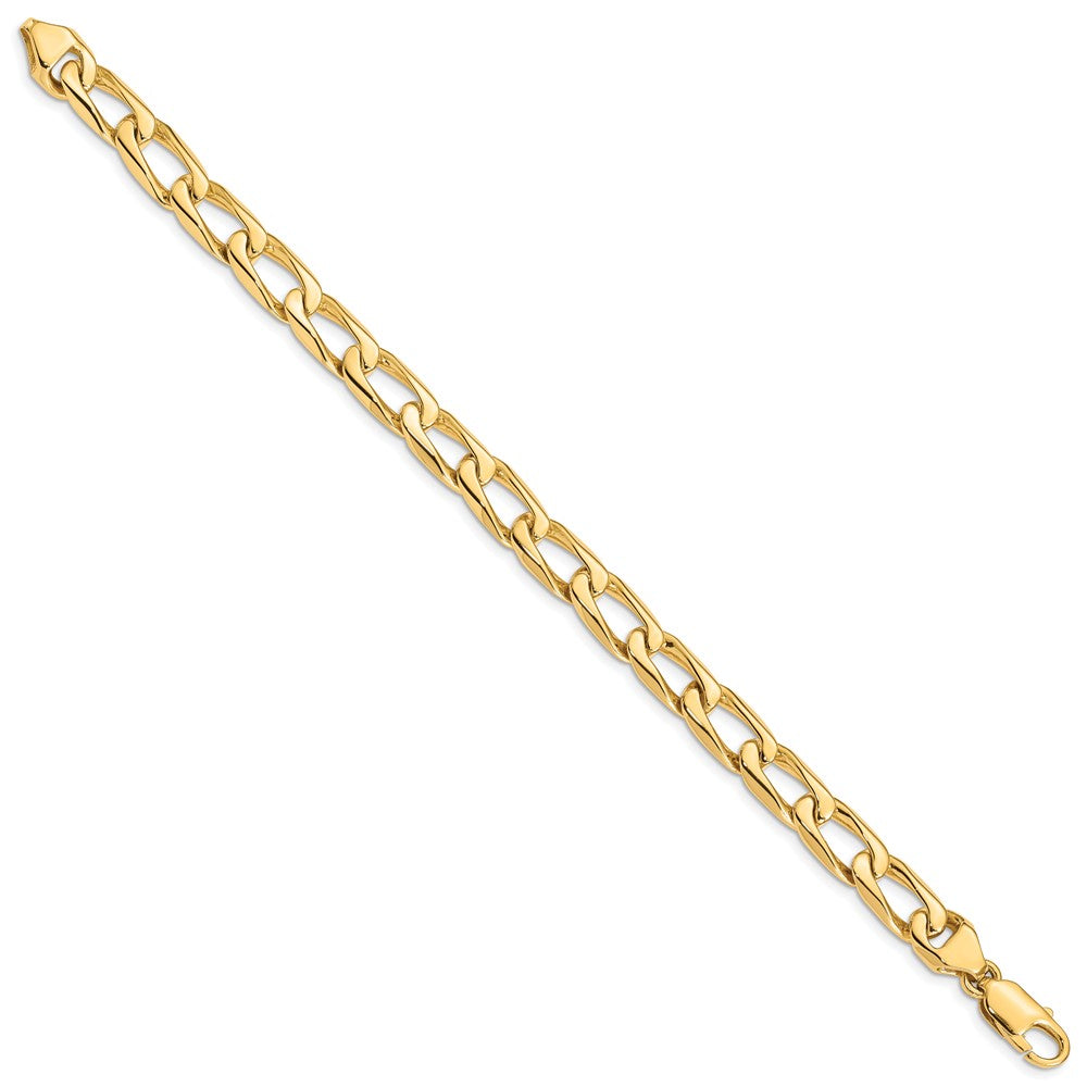 Massiv 14K Gelbgold 8.5mm Hand Poliert Fantasie Offen Glieder mit Karabinerverschluss Gliederarmband