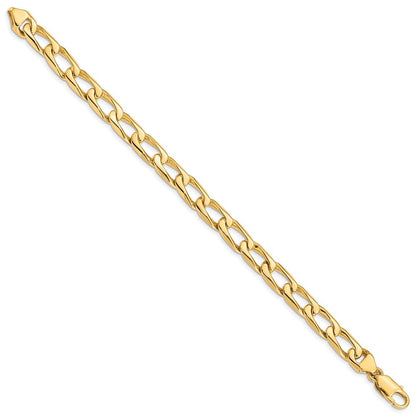 Massiv 14K Gelbgold 8.5mm Hand Poliert Fantasie Offen Glieder mit Karabinerverschluss Gliederarmband