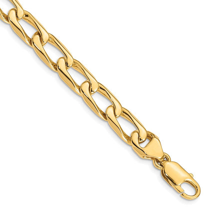 Massiv 14K Gelbgold 8.5mm Hand Poliert Fantasie Offen Glieder mit Karabinerverschluss Gliederarmband