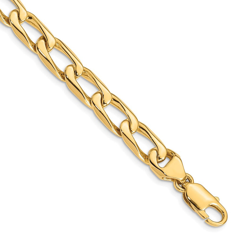 Massiv 14K Gelbgold 8.5mm Hand Poliert Fantasie Offen Glieder mit Karabinerverschluss Gliederarmband