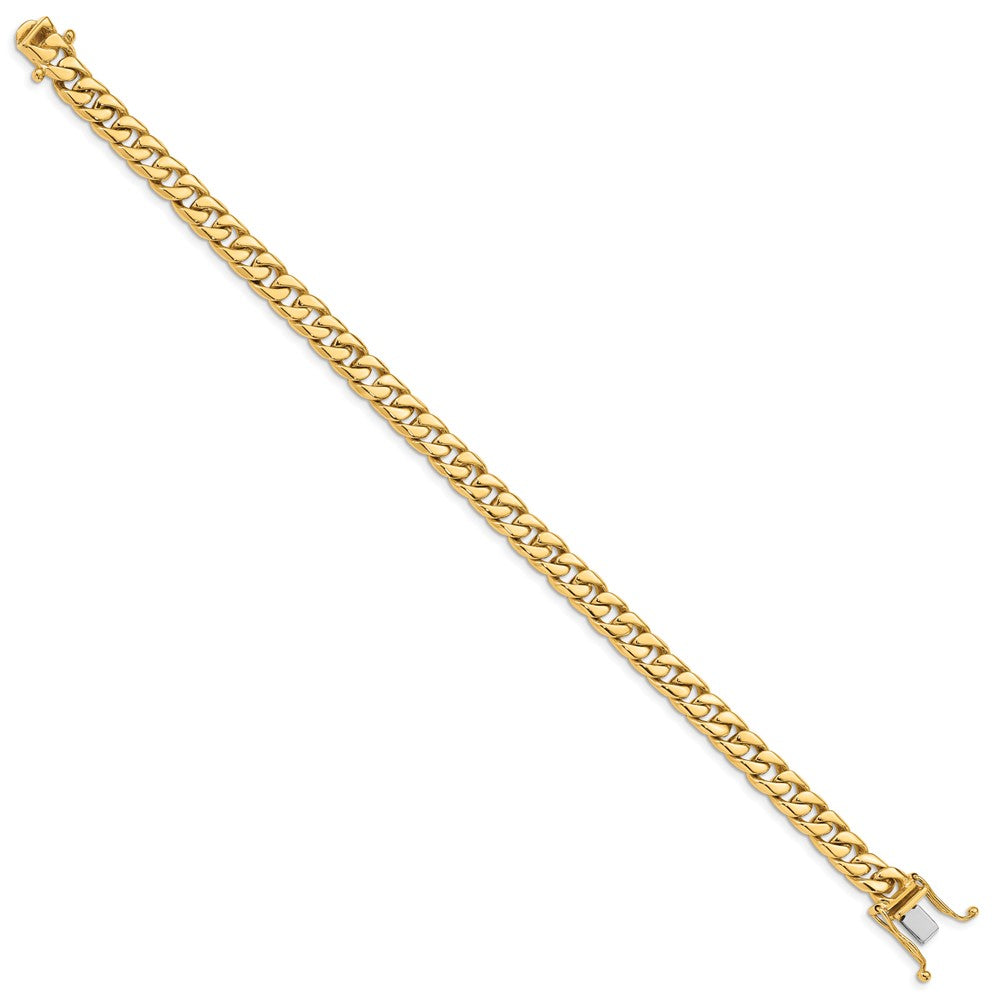 Massiv 14K Gelbgold 6.8mm Hand Poliert Flach Abgeschrägt Panzer Glieder mit Venezianer Catch Verschluss Gliederarmband