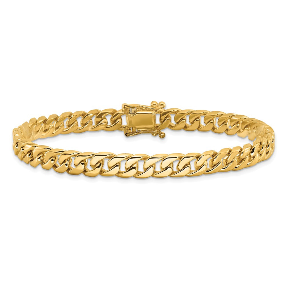 Massiv 14K Gelbgold 6.8mm Hand Poliert Flach Abgeschrägt Panzer Glieder mit Venezianer Catch Verschluss Gliederarmband
