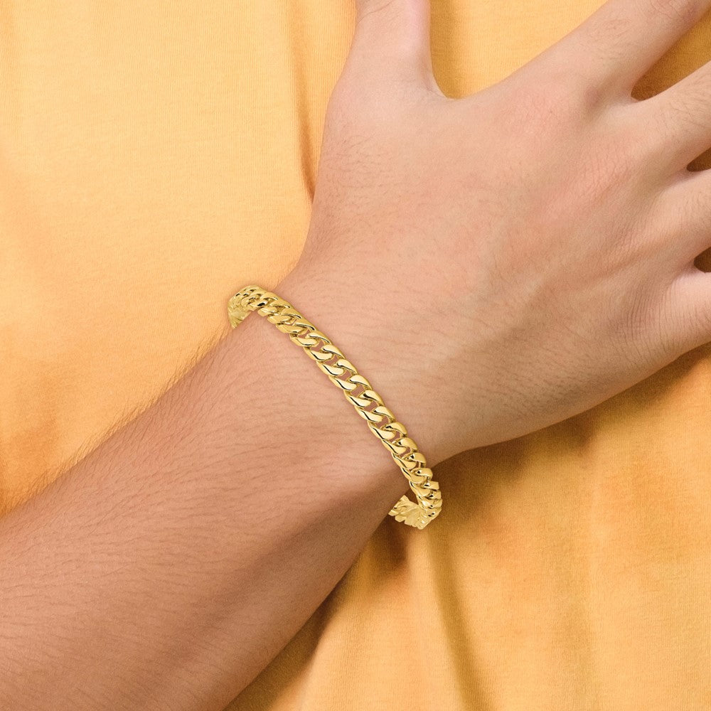Massiv 14K Gelbgold 6.8mm Hand Poliert Flach Abgeschrägt Panzer Glieder mit Venezianer Catch Verschluss Gliederarmband