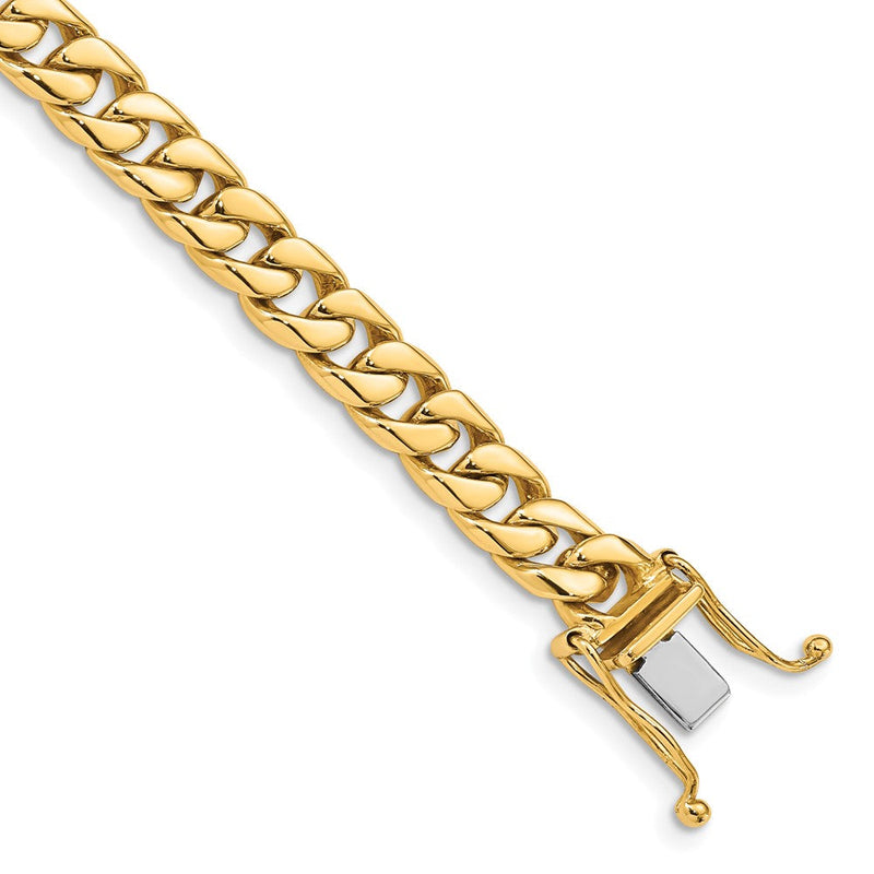 Massiv 14K Gelbgold 6.8mm Hand Poliert Flach Abgeschrägt Panzer Glieder mit Venezianer Catch Verschluss Gliederarmband