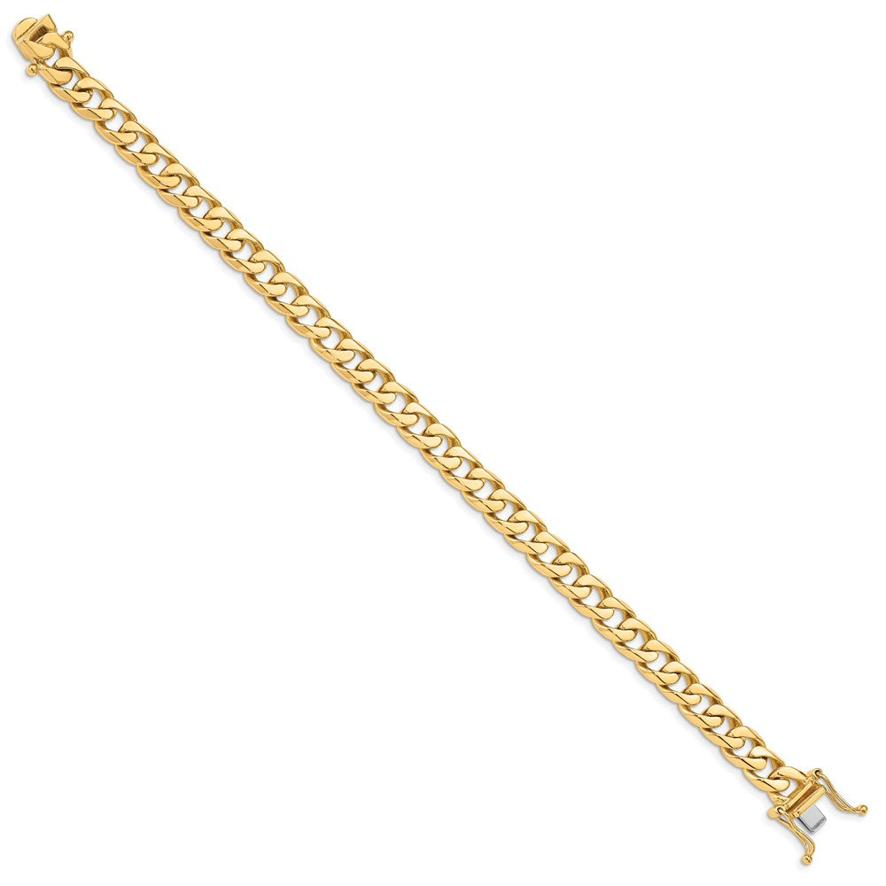Massiv 14K Gelbgold 7.5mm Hand Poliert Flach Abgeschrägt Panzer Glieder mit Venezianer Catch Verschluss Gliederarmband