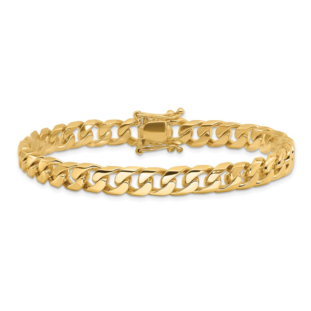 Massiv 14K Gelbgold 7.5mm Hand Poliert Flach Abgeschrägt Panzer Glieder mit Venezianer Catch Verschluss Gliederarmband