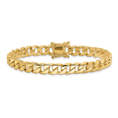 Massiv 14K Gelbgold 7.5mm Hand Poliert Flach Abgeschrägt Panzer Glieder mit Venezianer Catch Verschluss Gliederarmband